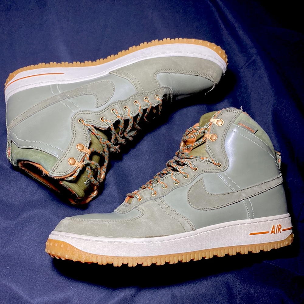 Olive Nike Air Force 1s highs duck boots